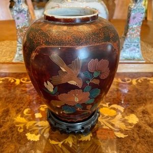 Antique Japanese Totai Shippo Tree Bark Cloisonné Vase Meiji Period 19th Century